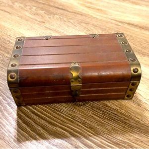 Vintage Wood & Brass Jewelry Box with Purple Velvet Interior